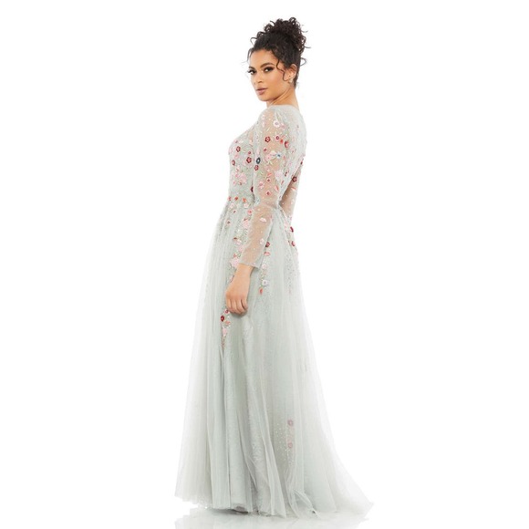 Mac Duggal Embroidered Illusion High Neck Long Sleeve A-line Gown NEW‎ $798 [6] - Picture 10 of 16